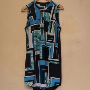 Geometric Blue Sleeveless Dress